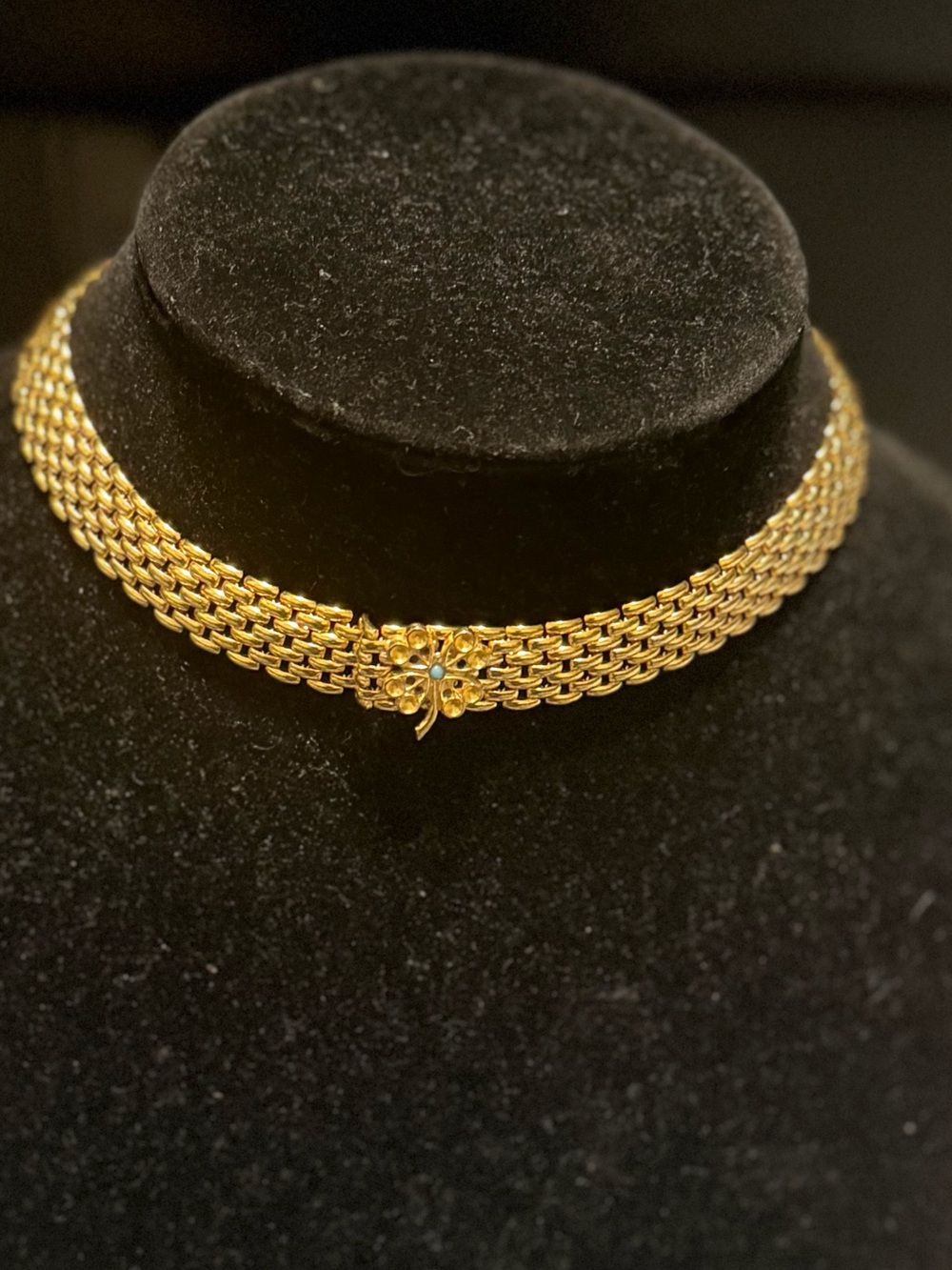 Laroco Gold-Plated Woven Choker Necklace with Floral Accent